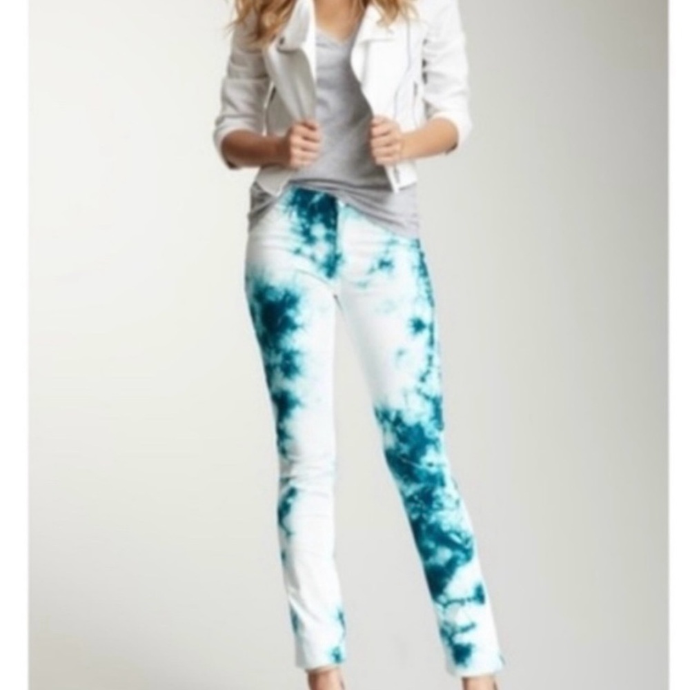Hudson Jeans White and Blue Straight Leg Jeans